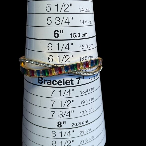 Gold-Plated Crossover Bangle Bracelet W/Multicolor Gemstones & Crystal Accents - Picture 2 of 5